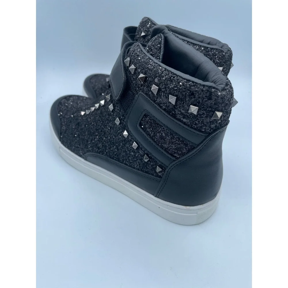 Faranzi Jeremy‎ Mens 9.5 Black Glitter Studded High Top Sneakers F41607 New